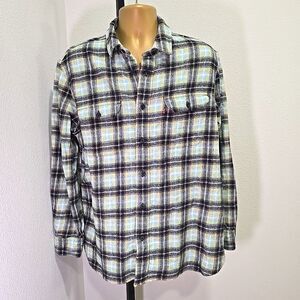 Levis Relaxed Fit Plaid Heavy Flannel Shirt Mens XL Western Rugged Cowboy Ranch